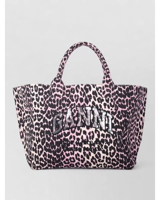 Ganni Multicolor Leopard Sequin Recycled Cotton Xxl Tote