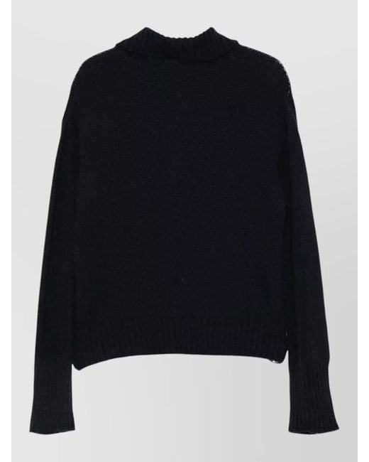 Roberto Collina Black Wool Camel Hair Long-Sleeve Ribbed-Cuff Knit Jumper