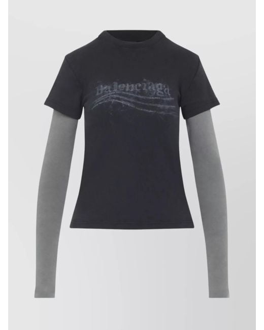 Balenciaga Blue Layered Graphic Print T-Shirt With Double Sleeves