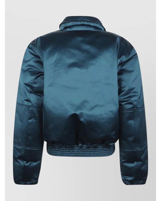 Victoria Beckham Blue Padded Bomber Jacket Buttons Elasticated Hem