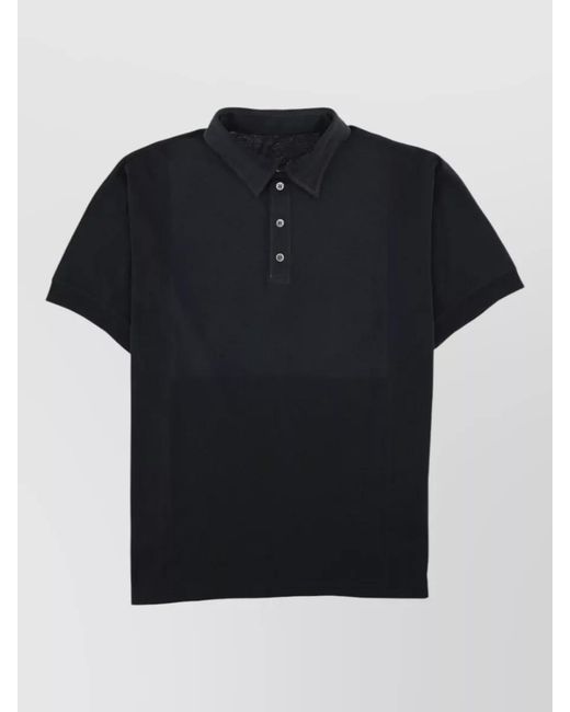 Maison Margiela Black Polo Collar Regular Fit Short Sleeve Top for men