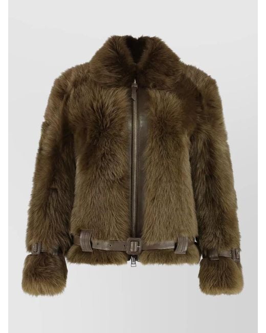 Tom Ford Brown Faux Fur Leather Jacket Belted Waist