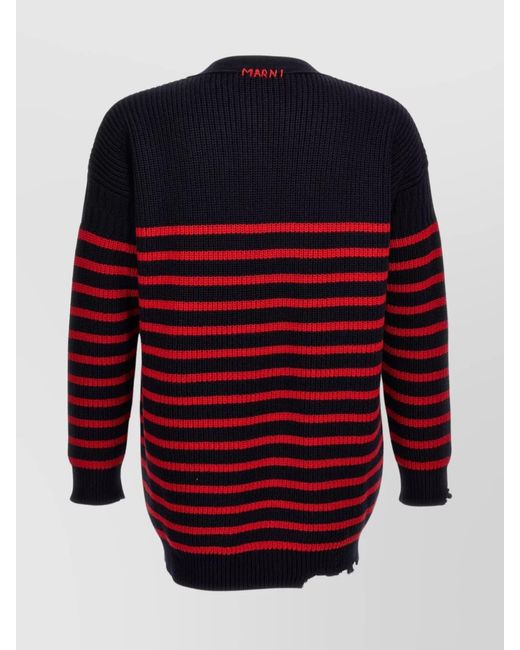 Marni Red Destroyed Effect Striped Cardigan for men