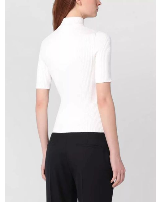 Courreges White Ribbed Turtleneck Short-Sleeve Knitted Top