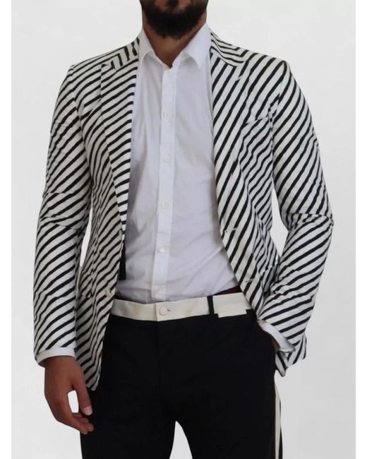 Dolce & Gabbana Gray Cotton Striped Slim-Fit Blazer for men