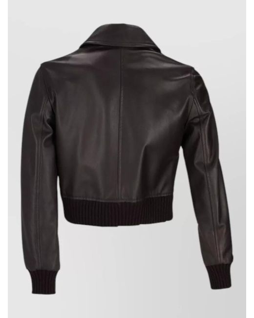 LA ROSE Black Nappa Leather Jacket Collared Neck Design