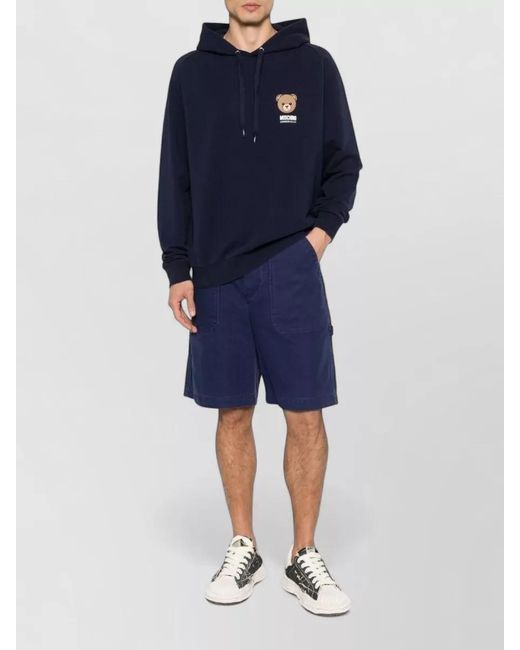 Moschino Blue Hooded Crewneck Sweater Nylon Silk Blend for men