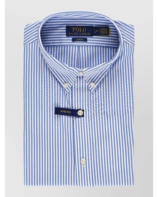 Ralph Lauren Blue Slim Fit Striped Cotton Shirt Buttondown for men