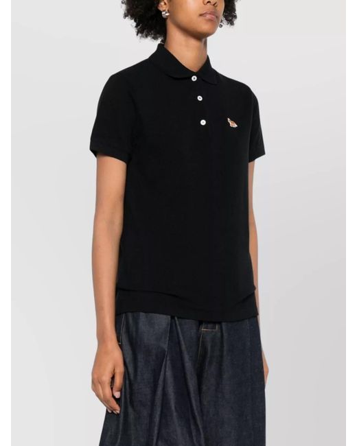 Maison Kitsuné Black Cotton Short-Sleeve Polo Shirt