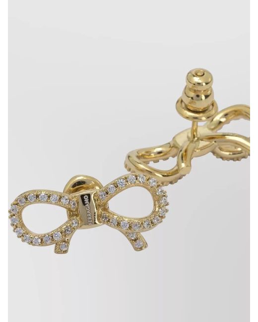 Ferragamo Metallic Crystal-Embellished Bow Earrings