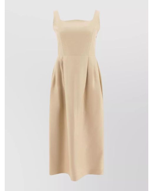 Sandbeige Natural Dress Pleated Skirt Sleeveless Square Neckline