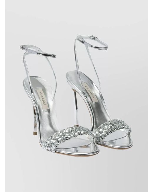 Casadei Gray Celestial Heeled Sandals Open Toe Metallic