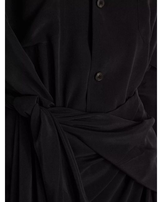 Quira Black Silk Belted Midi Dress