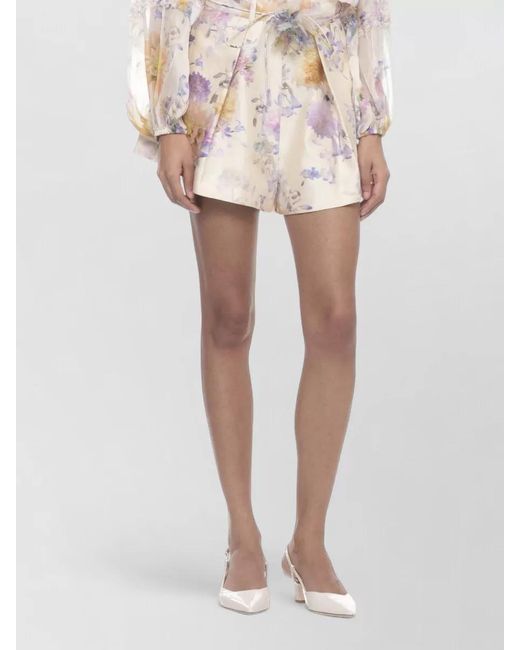 Zimmermann Pink V Neck Viscose Dress Sheer Floral Ruffles