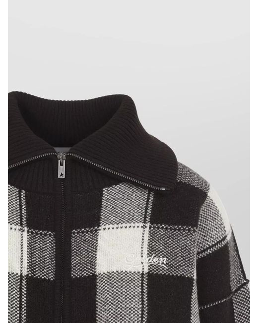 Golden Goose Deluxe Brand Black Wool Check Cardigan Relaxed Fit Ribbed Collar