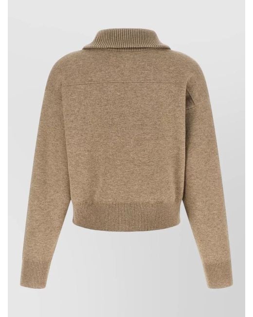 Brunello Cucinelli Natural Wool Cardigan Cropped High Neck Zipper
