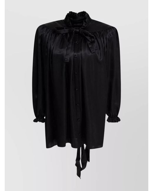 Balenciaga Black Silk Lace-Up Blouse
