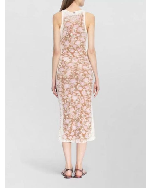DIESEL Pink Floral Sleeveless Dress Semi Sheer Ribbed