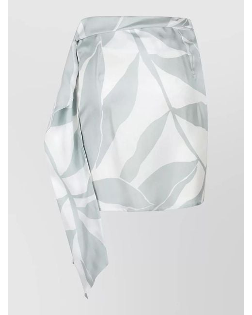 Max Mara White Wrap Skirt Draped Detail Leaf Print