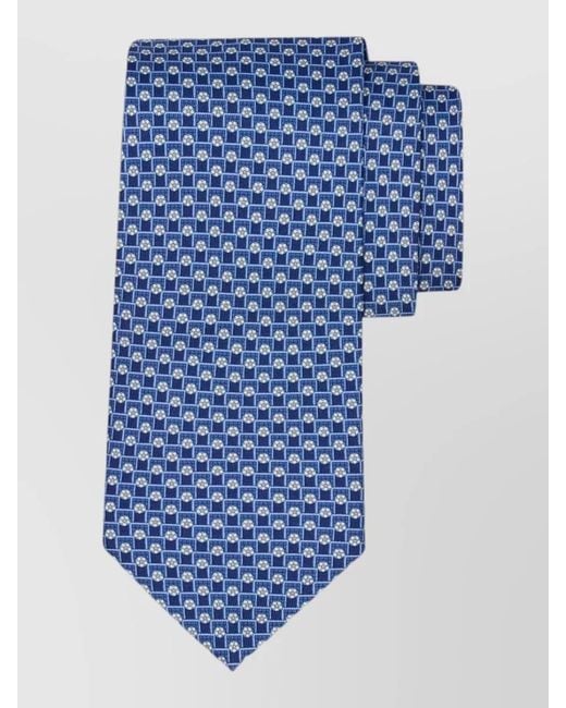 Ferragamo Blue Torneo Silk Tie Soccer Goal Motif for men