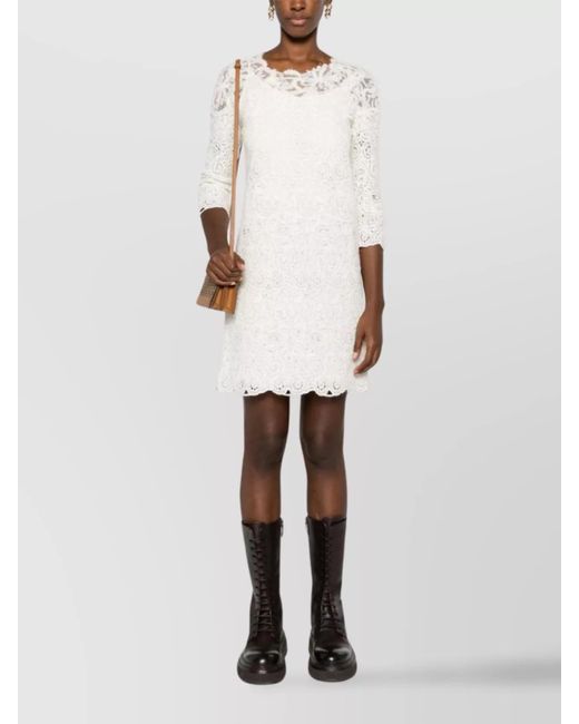 Ermanno Scervino White Lace Knee-Length Dress