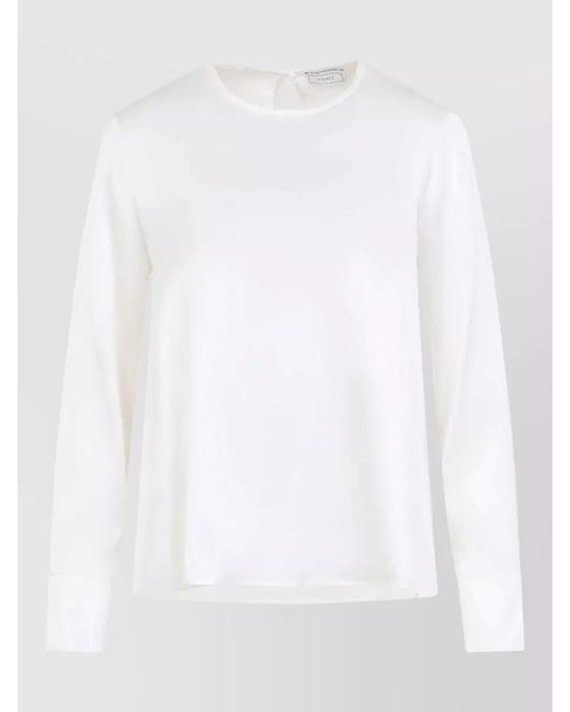 Peserico White Silk Blouse Keyhole Neck Long Sleeves