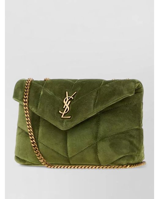 Saint Laurent Green Loulou Puffer Toy Suede Clutch Bag