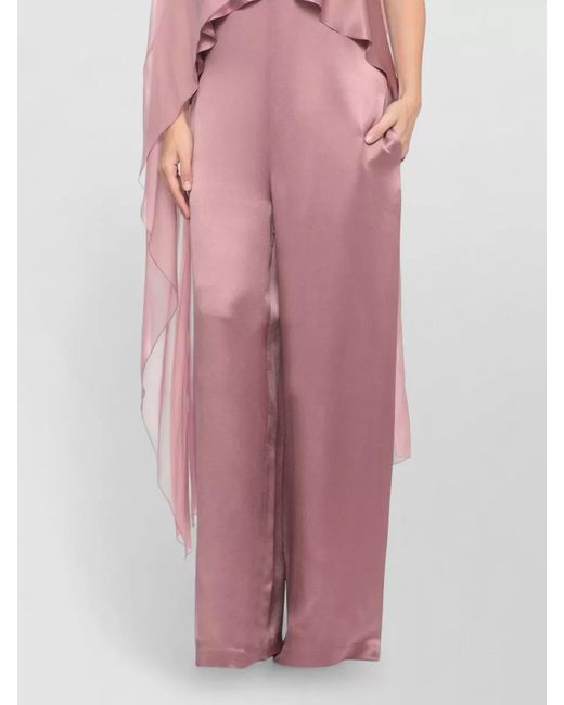 Antonelli Pink Silk Blend Jumpsuit Ruffle Detail Wide Leg