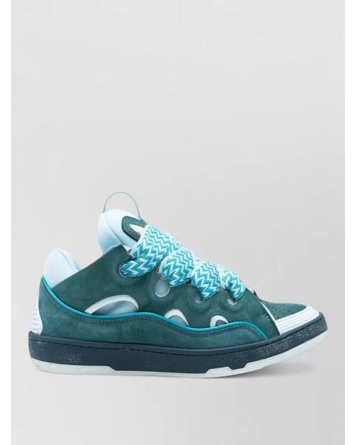 Lanvin Blue Low Top Sneakers Panelled Design Lace Pattern for men