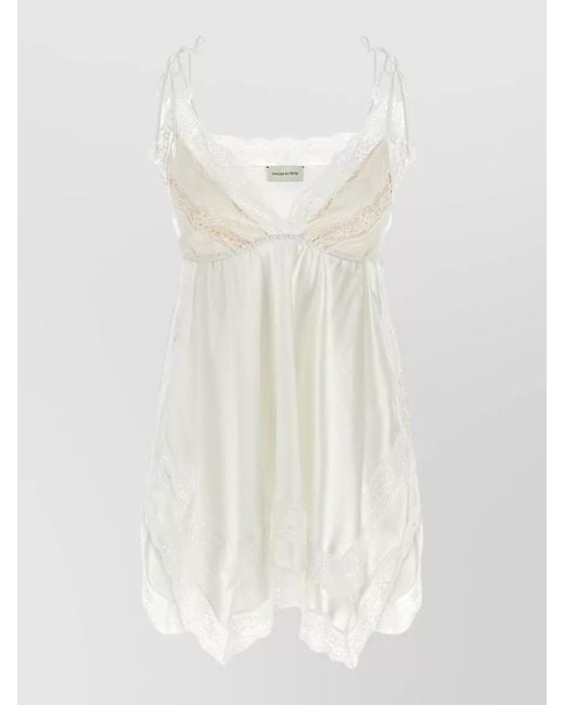 Magda Butrym White Lace V Neck Top Adjustable Straps