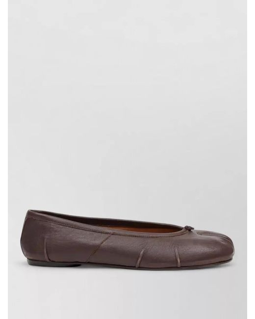 Maison Margiela Brown Tabi Leather Ballerina Shoes Round Toe