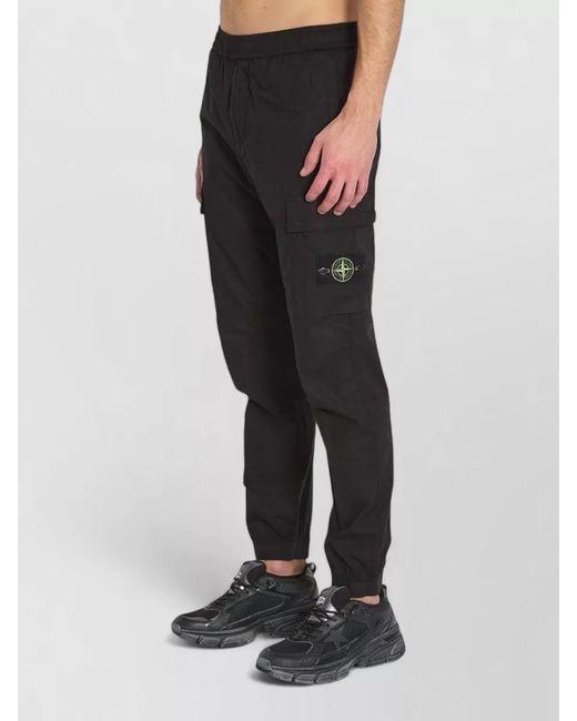 Stone Island Black Cotton Regular-Fit Tapered Track Pants for men