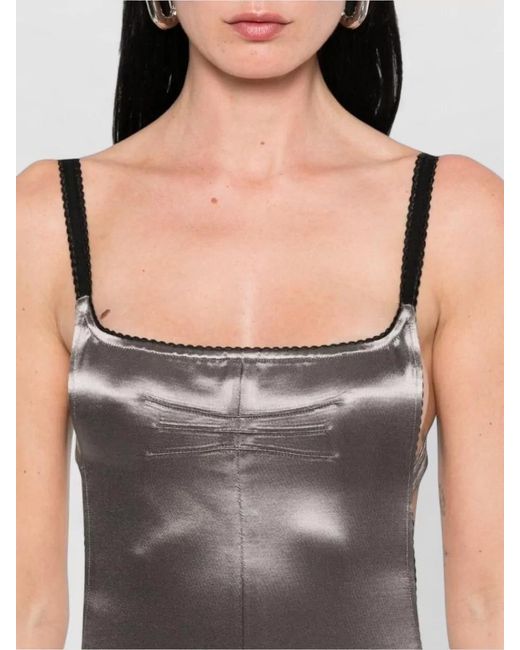 The Attico Gray Satin Midi Dress Square Neckline Straps