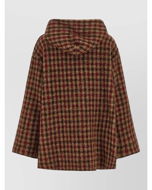 R13 Brown Houndstooth Check Hooded Jacket Front Pockets