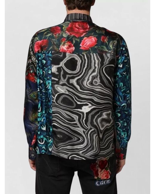 Dolce & Gabbana Gray Silk Patchwork Long-Sleeve Shirt for men