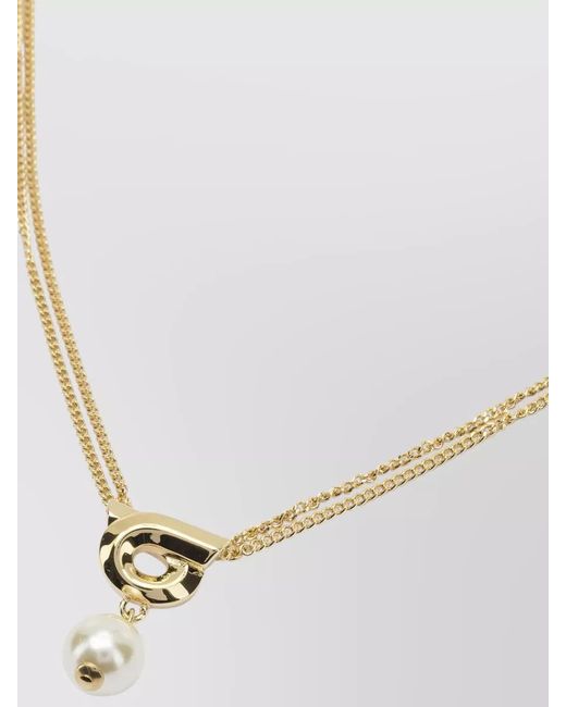 Ferragamo White Gancini Necklace Double Chain Pearl Pendant