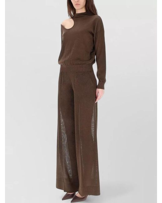 Circus Hotel Brown High Waist Sheer Panel Shimmering Trousers