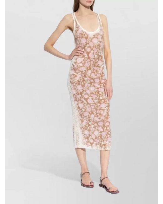 DIESEL Pink Floral Sleeveless Dress Semi Sheer Ribbed