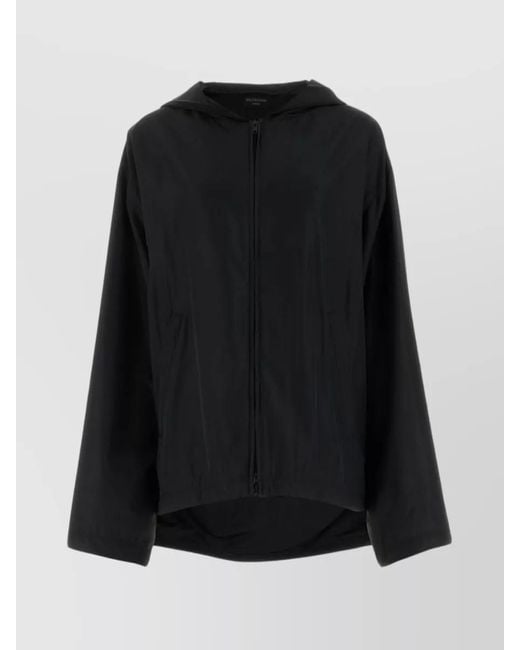 Balenciaga Black Logo Print Hooded Nylon Jacket