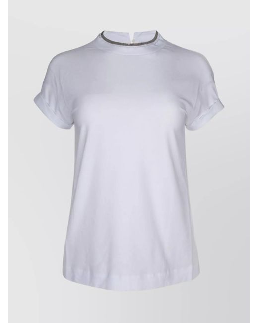 Brunello Cucinelli White Cotton Contrast-Trim Short-Sleeve T-Shirt