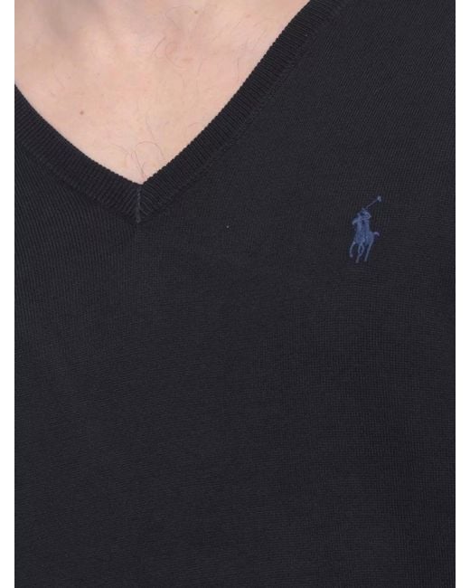 Ralph Lauren Blue V Neck Cotton Sweater Long Sleeves for men