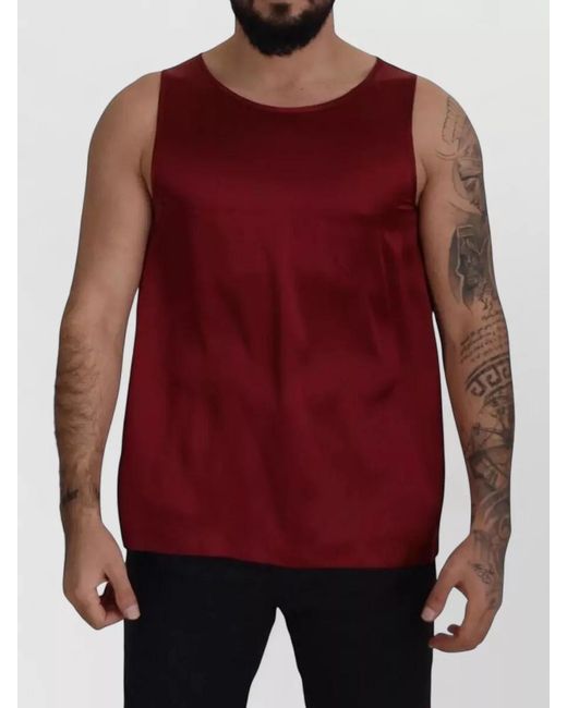 Dolce & Gabbana Red Round Neck Sleeveless Silk Tank Top for men