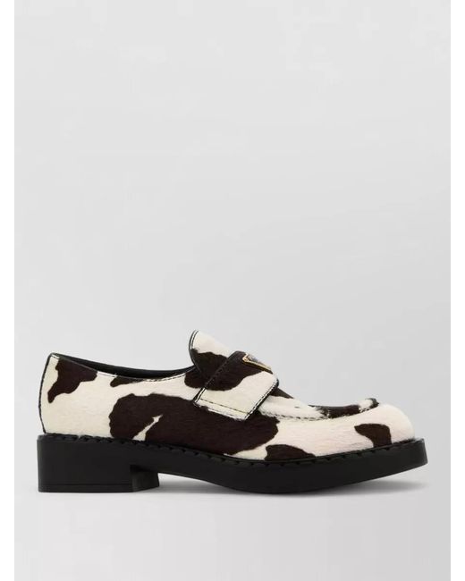 Prada Multicolor Cow Hair Loafers Block Heel Round Toe