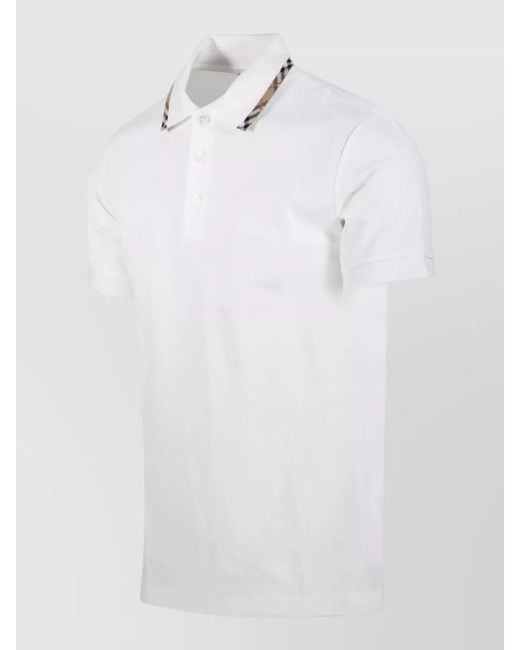 Burberry White Contrast Collar Short Sleeve Polo Shirt for men