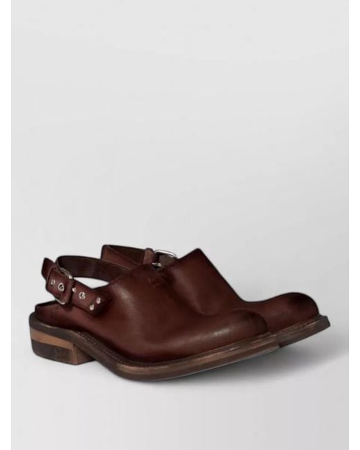 Miu Miu Brown Leather Slingback Loafers Round Toe Studs