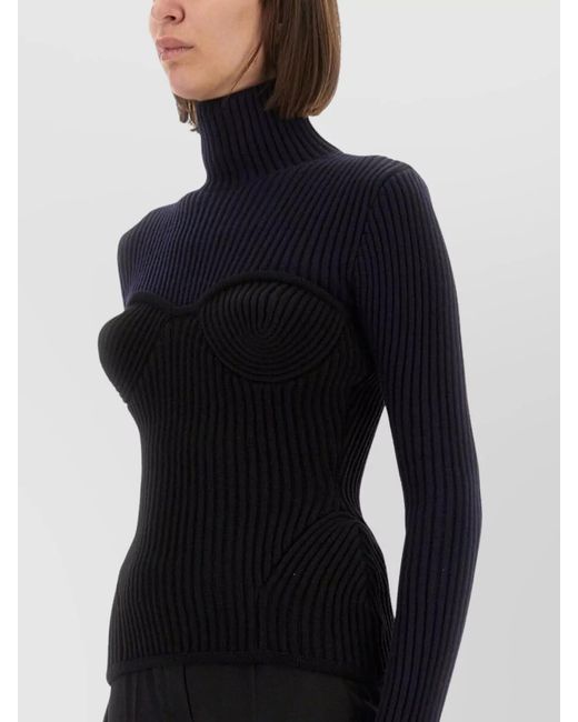 Jean Paul Gaultier Blue Merino Wool Slim-Fit High-Neck Long-Sleeve Jumper