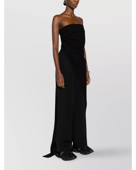 Rick Owens Black Virgin Wool Strapless Asymmetric Draped Long Dress