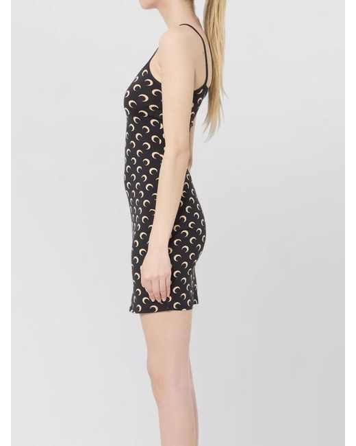 MARINE SERRE Black Printed V-Neck Sleeveless Mini Dress