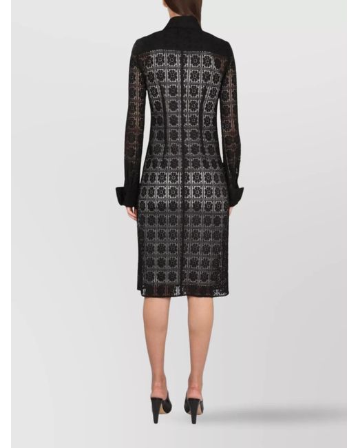 Max Mara Black Cotton Shirt Collar Knee-Length Dress