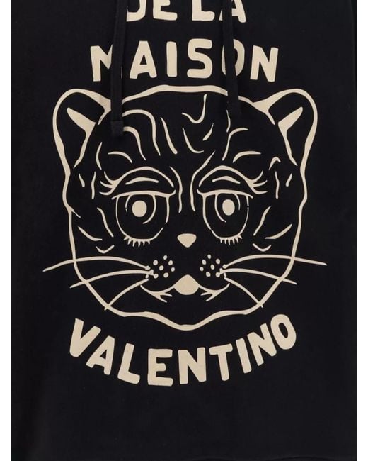 Valentino Black Cotton Le Chat De La Maison Logo-Print Hoodie for men